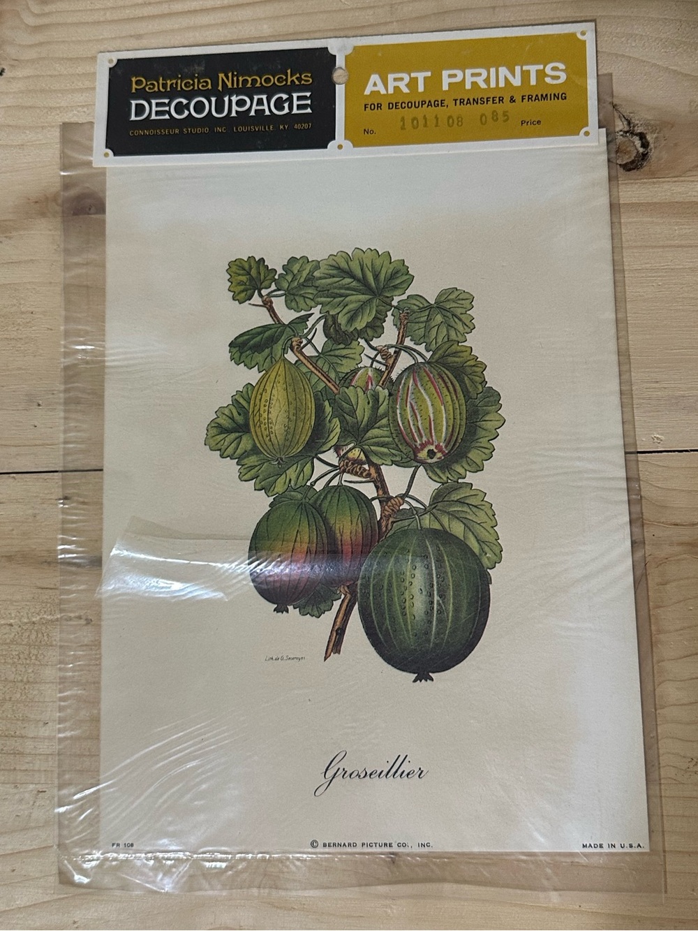 Vintage 1970s  Patricia Nimocks-Decoupage Art Print Fruits Circa 18th cen
